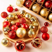 Set globuri de Craciun, 16 piese, auriu si rosu, 8 cm, Vivo CB16